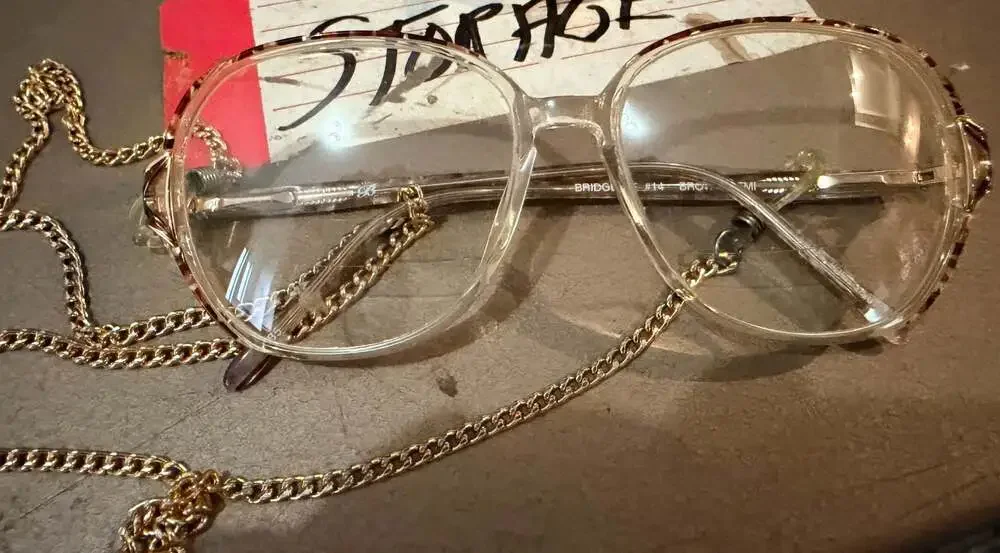 Vintage Clear and Tortoiseshell Oversized Eyeglasses with Gold Chain